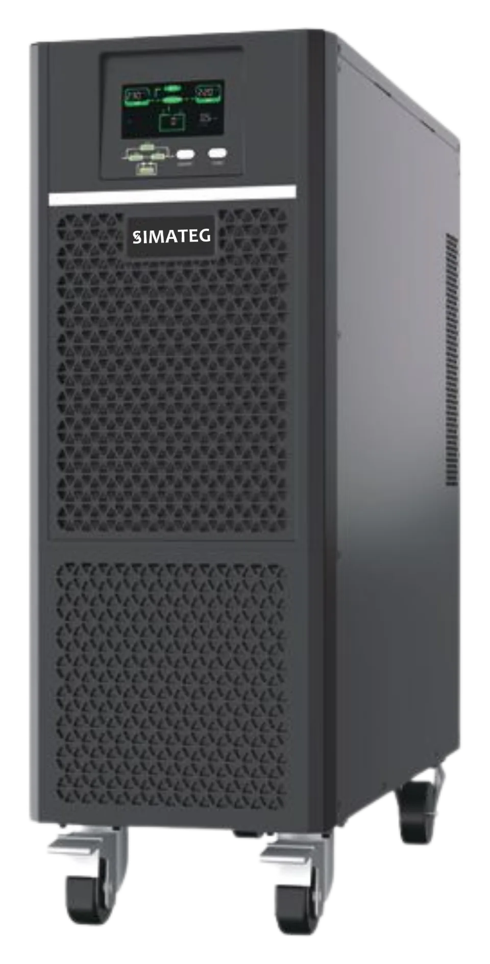UPS SL Series bentuk menara beroda dengan layar panel depan dan kisi ventilasi